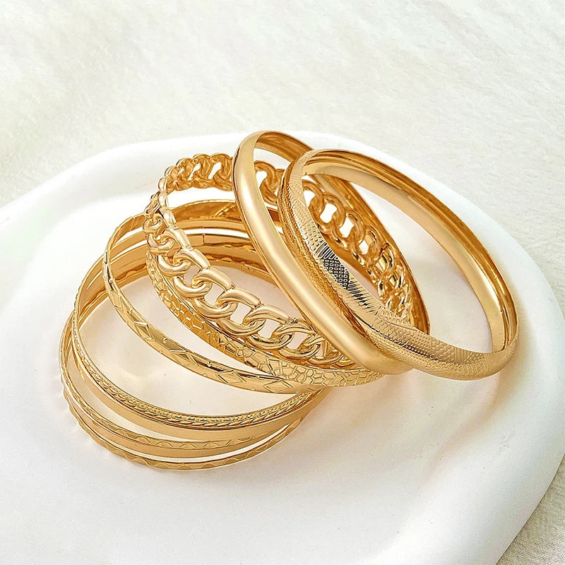 LiFoung 10 Pieces Metal Bangles Set For Women Heavy Style Punk Textured Trendy Fashion Jewelry Classic Occasions Accessories