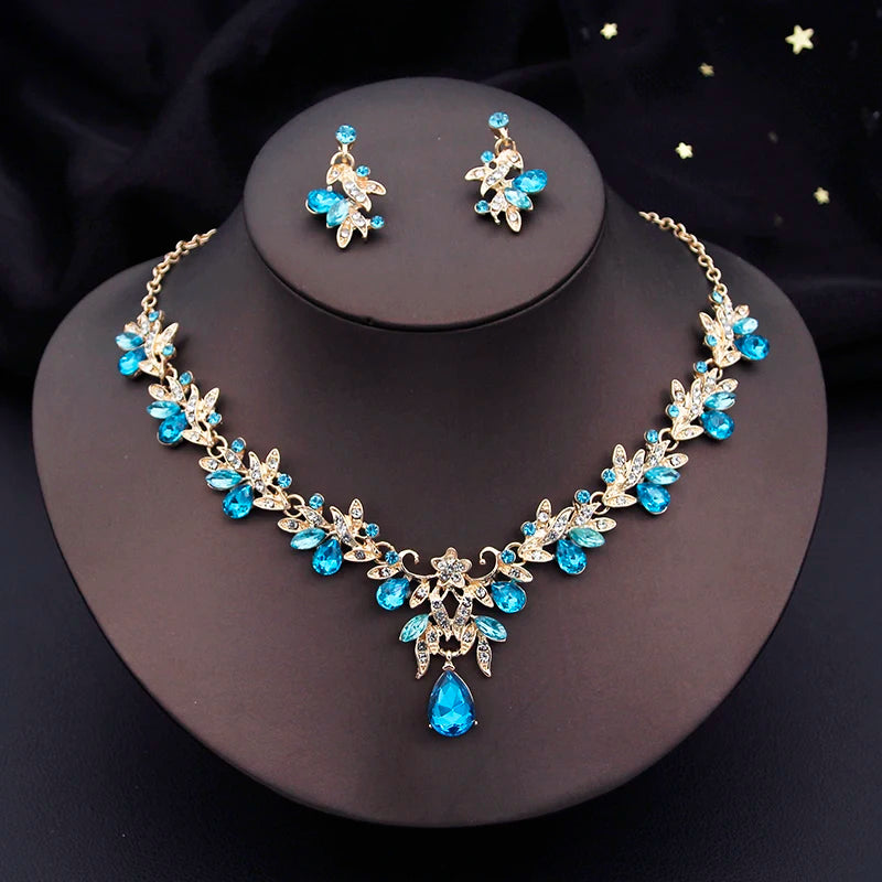 Luxury Fashion Necklace Sets for Women Dangle Earrings Princess Collar Two Piece Set Bride Jewelry Bridal Wedding Accessories