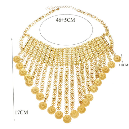 New Tassels Gold Plated Coin Necklace for Women Turkish Bridal Chains Necklaces Ethnic Wedding Jewelry Bride