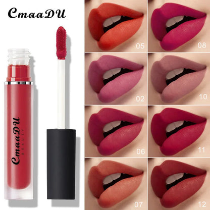 CmaaDU Nude Kiss Velvet Lip Glaze Moisturizing Sexy Lip Tint Lipstick Makeup Waterproof Last 24-Hour Lip Gloss Cosmetic