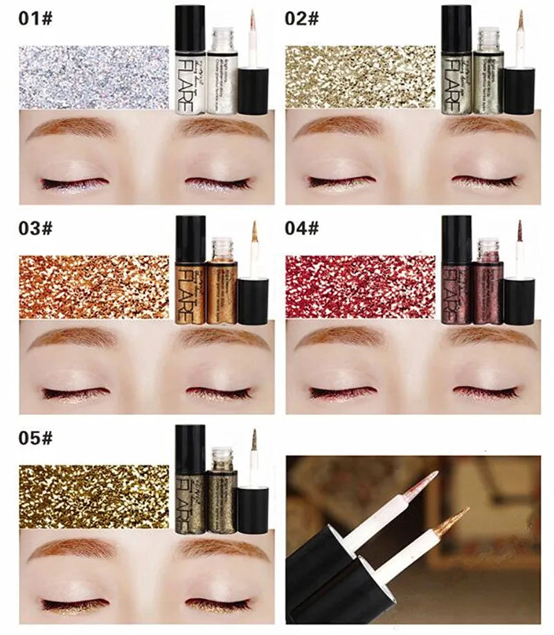 FLARE Professional 5 Colors Glitter Liquid Eyeliner Easy to Wear Waterproof Pigments Shimmer Party Make Up Liquid Shining eye liner