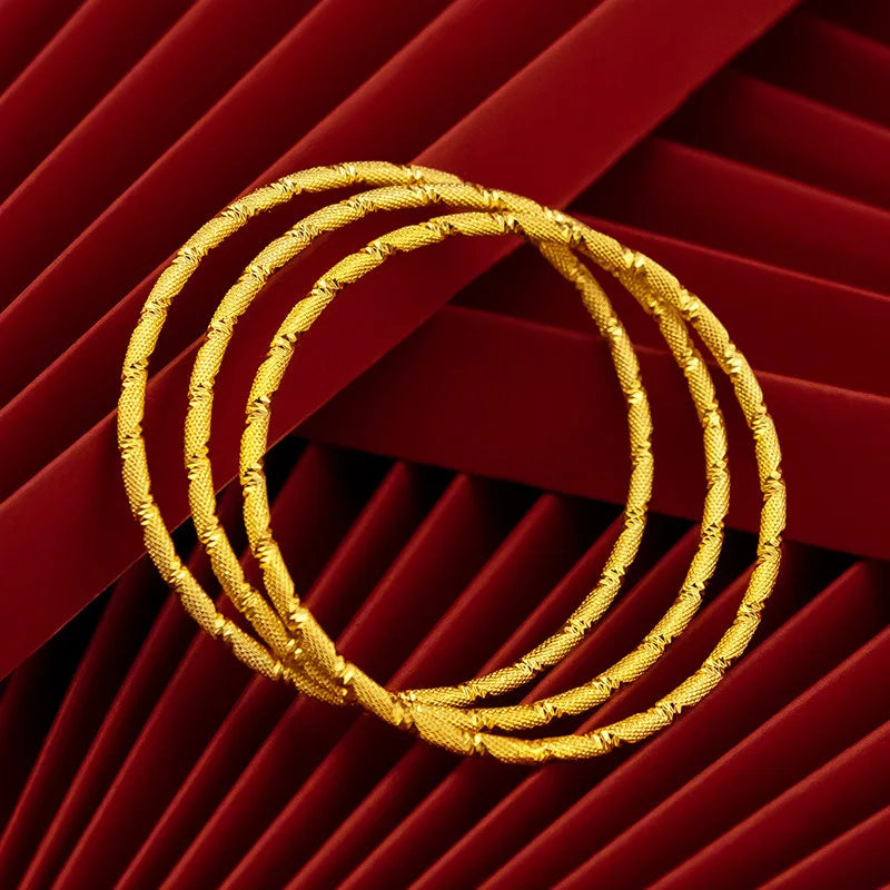 1PC 3mm Thick Circle Bracelet 24K Pure Gold Color Plated Shiny Bangles for Women Dubai Ultra Thin Bracelets Wedding Jewelry