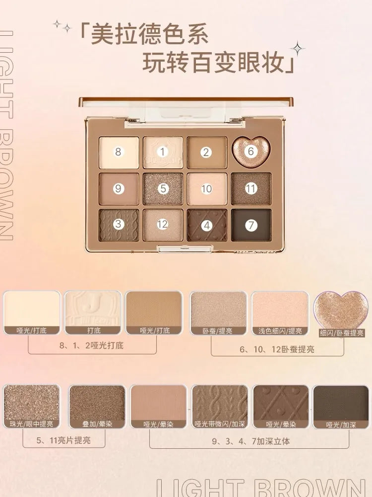 JILL LEEN Flower Butterfly Twelve-Color Eyeshadow Palette Matte Milk Tea Earth Makeup
