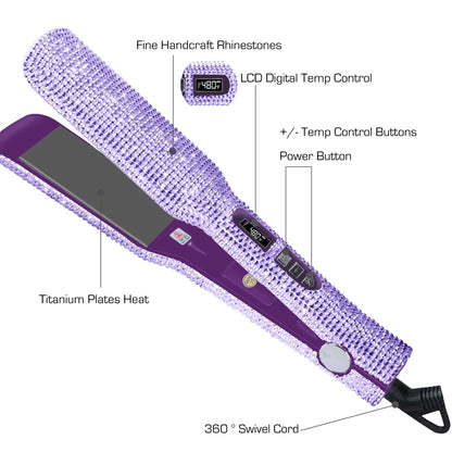 RUCHA Rhinestones Hair Straightener 240°C Fast Heat UP Titanium Wide Plate Flat Iron LCD Display Hair Styling Tool For Gift Travel