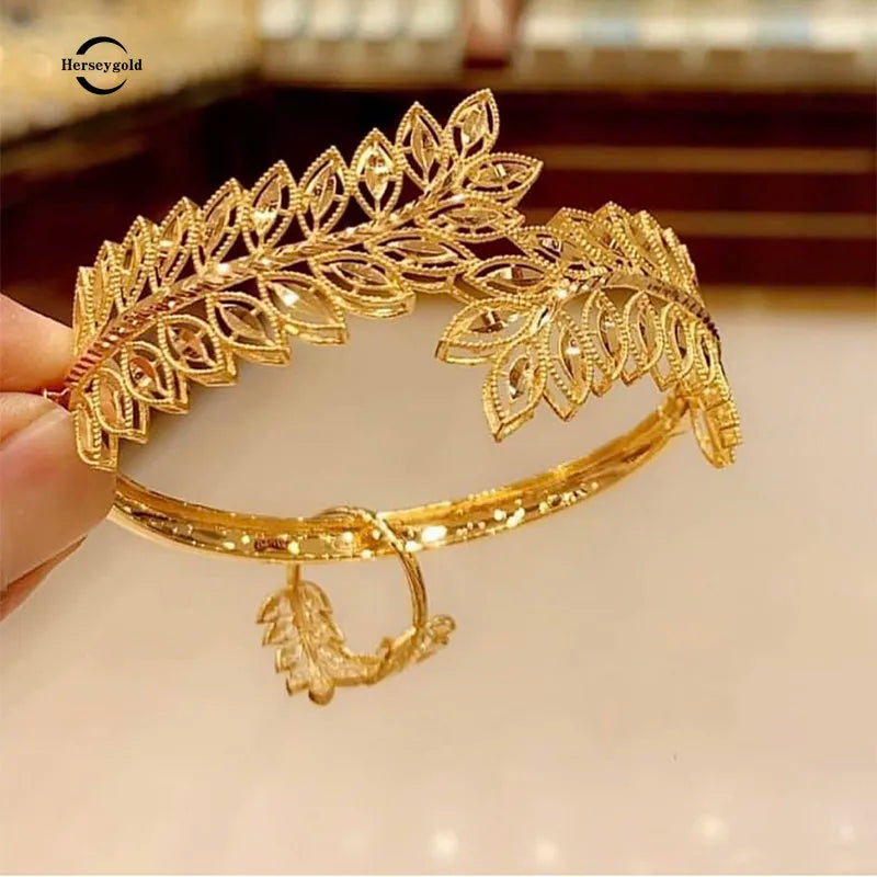 Copper Plating Gold Bracelet Ring Trendy  Bangle Bracelet for Bridal Leaves Design Cuff Bracelet  Luxury Jewelry
