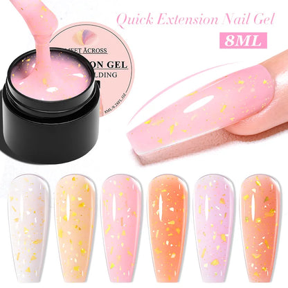 MEET ACROSS 7ML Glitter Quick Extension Gel Nail Polish Gold Foils Effect Vernis Semi Permanent UV Gel Nail Art Hard Gel Varnish