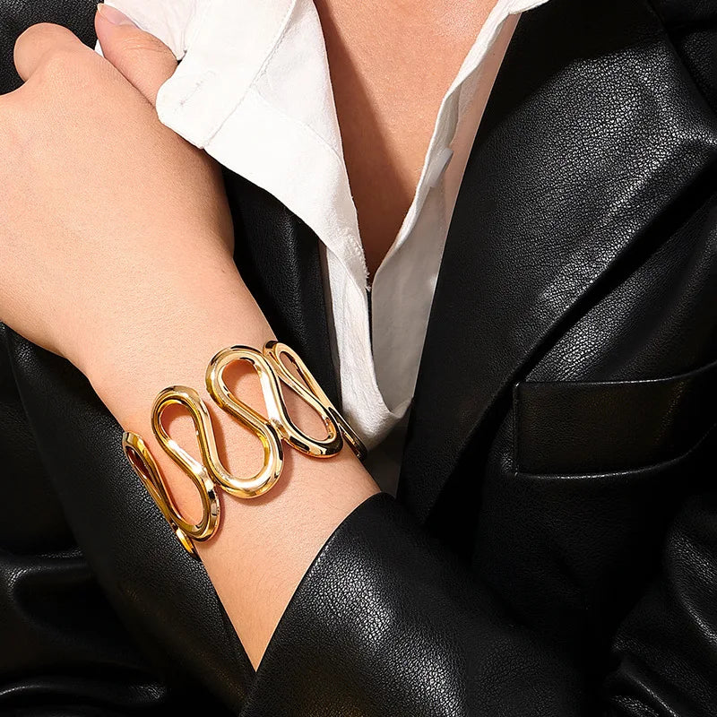 Bracelet For Women Simple Temperament Personality S-shaped Hollow Out Metal Cuff Holiday Party Fashion Jewelry