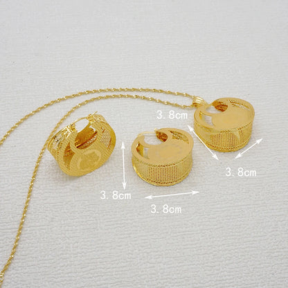 Fashion Dubai Jewelry Sets Gold Color Pendant Copper Classic Earrings Necklace For Women Daily Wear Party Anniversary Gifts