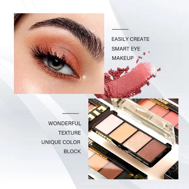 Pudaier 4 Color Eye Shadow Plate Earthy Pearlescent Matte Brightening Glitter Eyeshadow Shiny Eye Shadow Long-lasting Eye Makeup