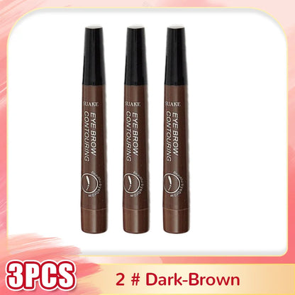 Eyebrow Tattoo Pen 4 Points Fork Tip Liquid Brow Pencil Long Lasting Waterproof Stencil Eyebrow Stamp Shaping Kit