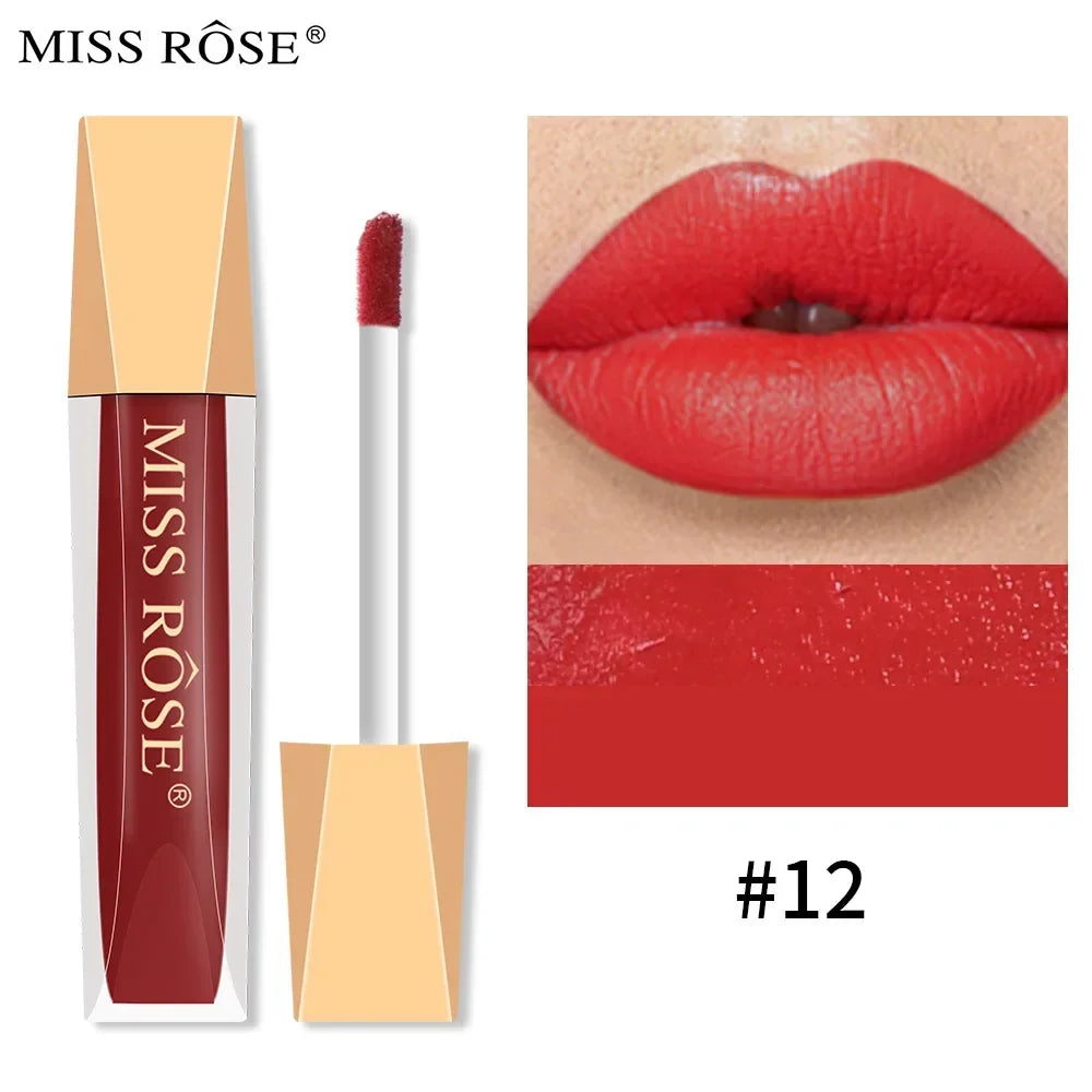 Miss Rose 16 Color Long Lasting Waterproof Velvet Matte Lip Glaze Lipstick Makeup Non-Stick Glitter Lip stick Lip Gloss Cosmetic