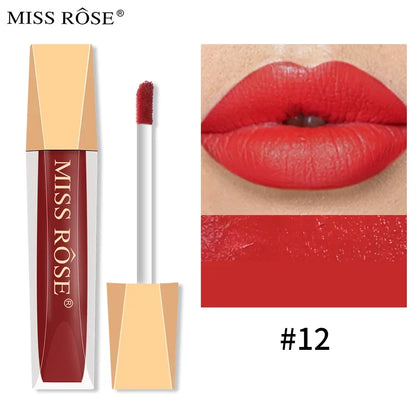 Miss Rose 16 Color Long Lasting Waterproof Velvet Matte Lip Glaze Lipstick Makeup Non-Stick Glitter Lip stick Lip Gloss Cosmetic