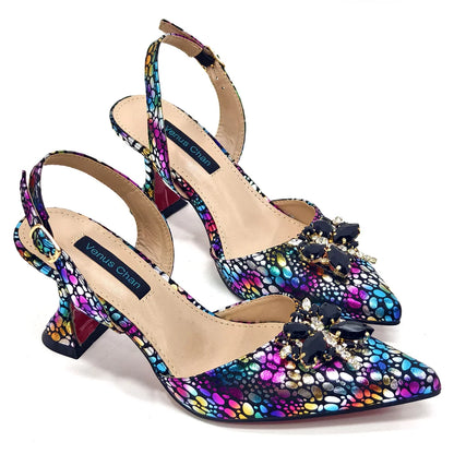 Spring New Arrivals Italian Design Shoes and Bag Set in Colored drawing Color Pointed Toe Comfortable Heels for Party