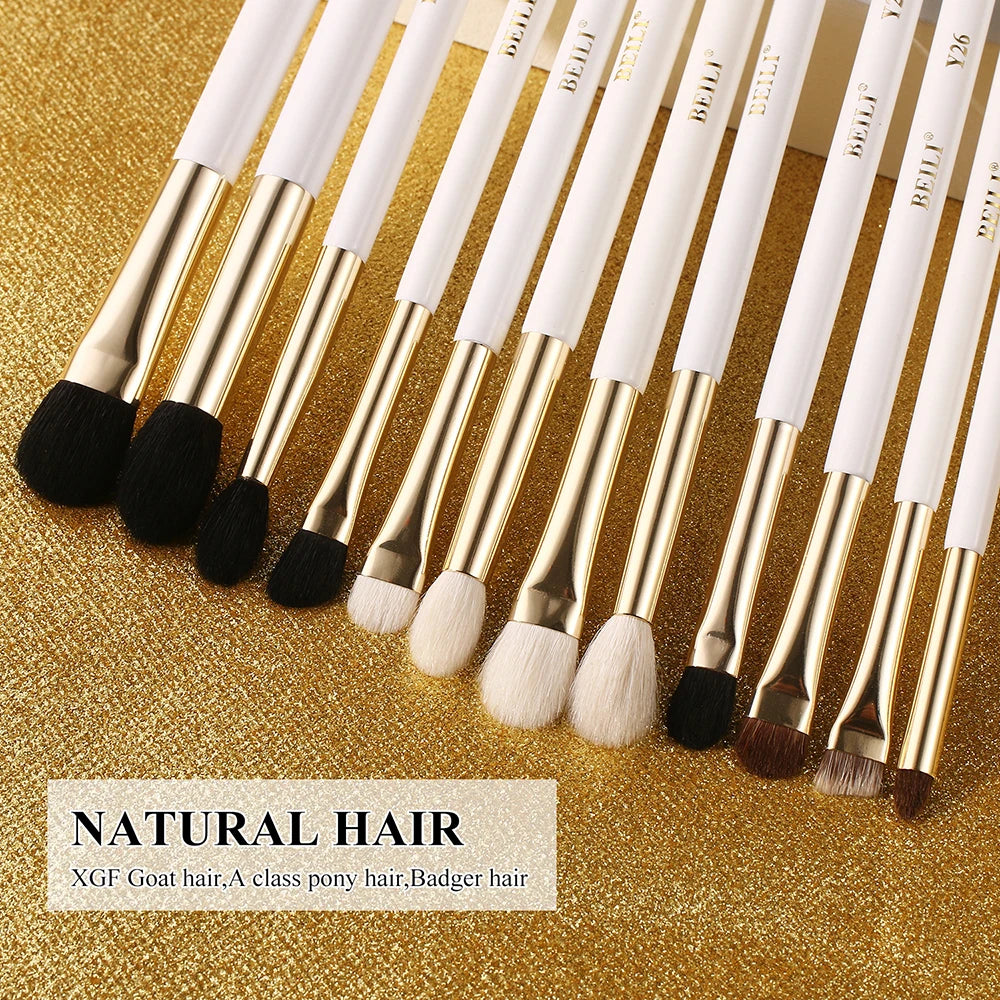 BEILI Luxury White Gold Goat Hair Makeup Brushes  Professional Foundation Make up Brush Blush Eyebrow Powder brochas maquillaje