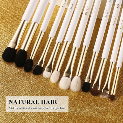 BEILI Luxury White Gold Goat Hair Makeup Brushes  Professional Foundation Make up Brush Blush Eyebrow Powder brochas maquillaje