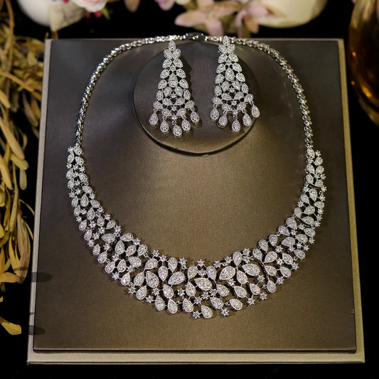 ASNORA Gorgeous CZ Crystal Zirconia Luxury Silver Color Necklace Europe Bridal Wedding Party Dubai Jewelry Set for Women