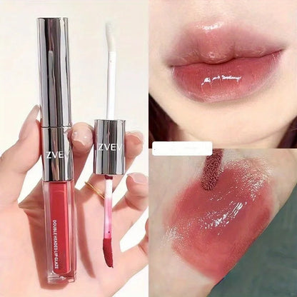 Two-in-one double-ended lip glaze  mirror gloss  matte lip mud  non-stick cup  non-fading  whitening gift