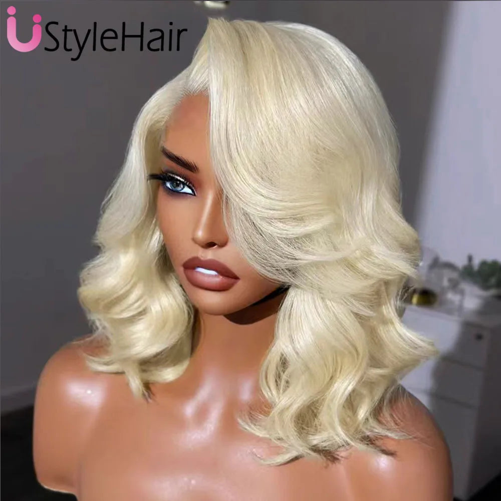 Blonde Bob Lace Hair Lace Front Short Wave Wig Side Part Synthetic Front Wig Heat Resistant Synthetic Hair Daily