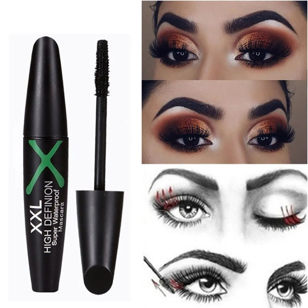 XXL 4D Silk Fiber Eyelashes Lengthening Mascara Waterproof Long Lasting Lash Black Eyelashes Extension Make Up 3D Mascara