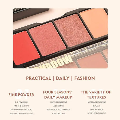 Pudaier 4 Color Eye Shadow Plate Earthy Pearlescent Matte Brightening Glitter Eyeshadow Shiny Eye Shadow Long-lasting Eye Makeup