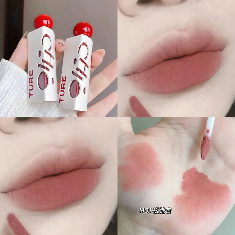 CHIOTURE Triangle Lip Mud Non-sticky Longlasting Matte Lip Gloss Cinnamon Milk Tea Color Lip Gloss Lipstick Cosmetics Free Ship