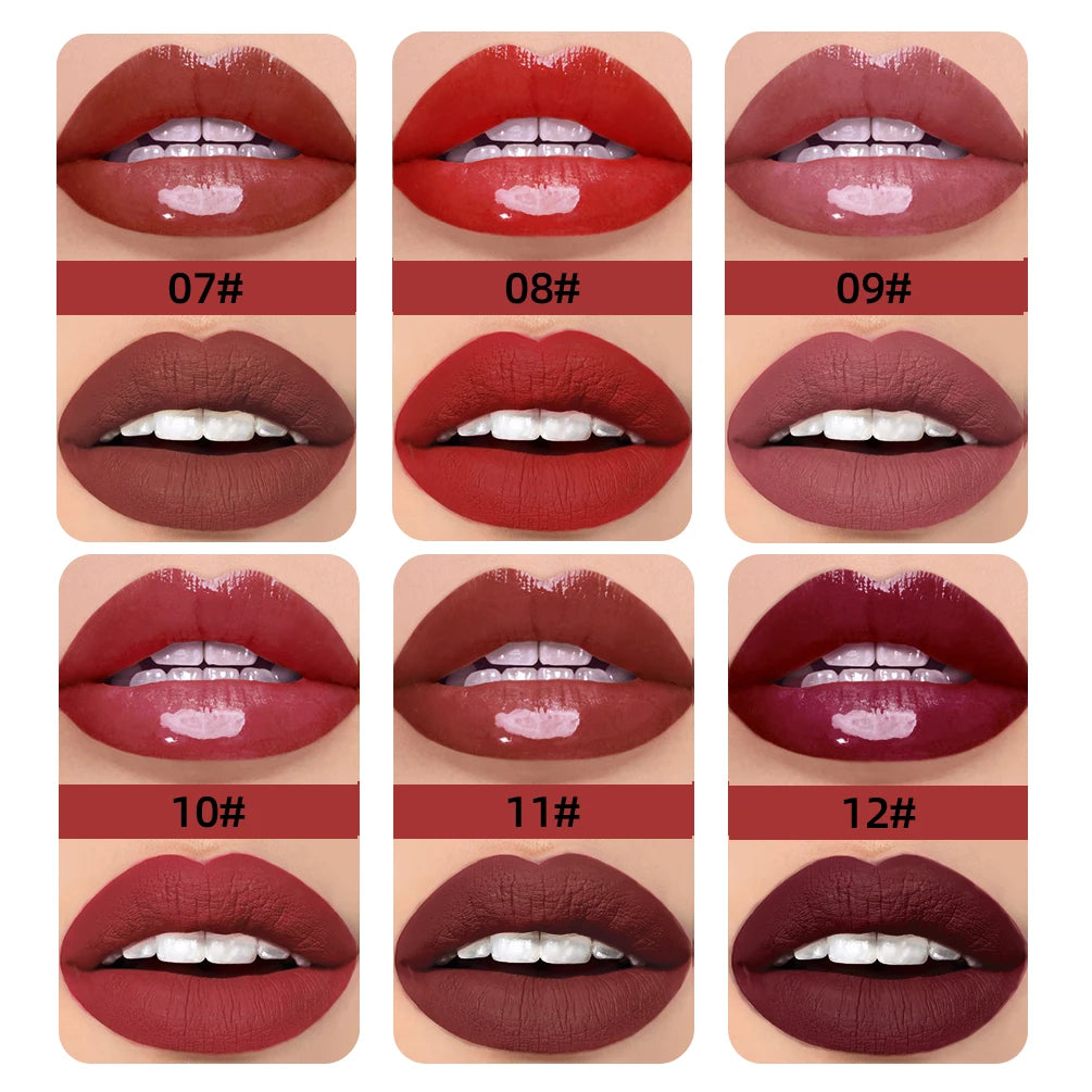 QIBEST Double Head Lip Gloss Matte Velvet Sexy Beautiful Tint Liquid Lipstick Waterproof Lip gloss Lasting Lip Glaze Korean  Cosmetics
