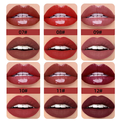 QIBEST Double Head Lip Gloss Matte Velvet Sexy Beautiful Tint Liquid Lipstick Waterproof Lip gloss Lasting Lip Glaze Korean  Cosmetics