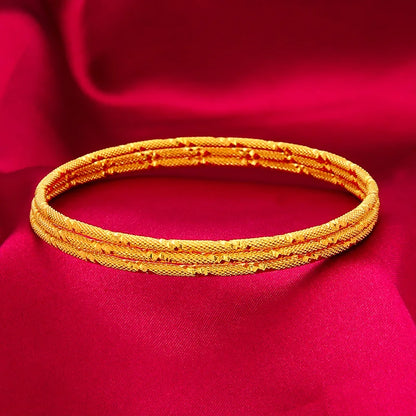 1PC 3mm Thick Circle Bracelet 24K Pure Gold Color Plated Shiny Bangles for Women Dubai Ultra Thin Bracelets Wedding Jewelry
