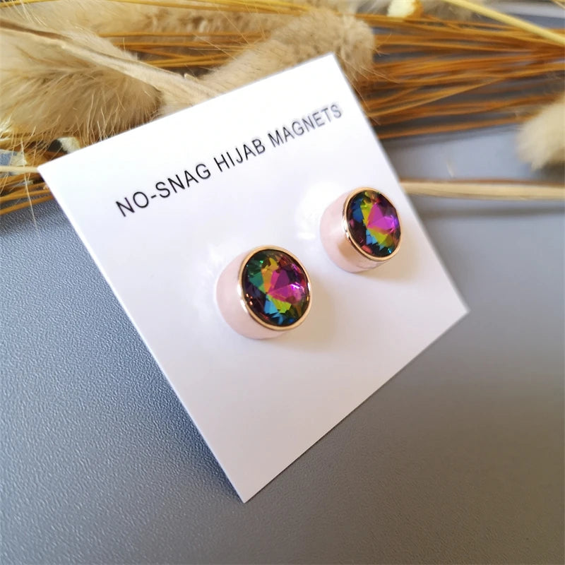 Multi-Use Fancy Color Crystal No Snag Hijab Magnets Magnetic Brooches Round Pins For Women Jewerly