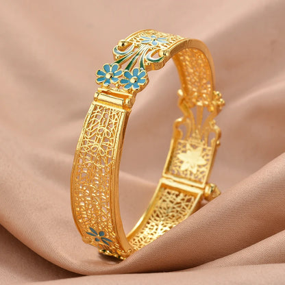 Dubai 24K Gold Color Bangles For Women  Bracelets Charm Wedding Ethiopian  Hand Jewelry Party