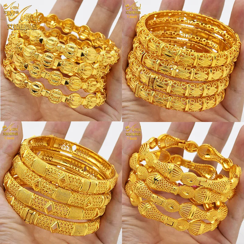 ANIID Luxury Dubai Gold Color Bangles For Women 24K Gold Plated Indian African Bracelets Charm Wedding Ethiopian Arabic Jewelry