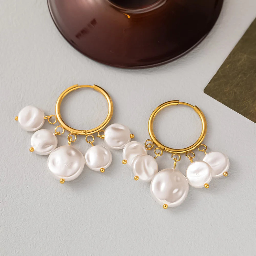 EILIECK 316L Stainless Steel Pearl Earrings For Women Fashion New Holiday Gold Color Waterproof Ear Jewelry