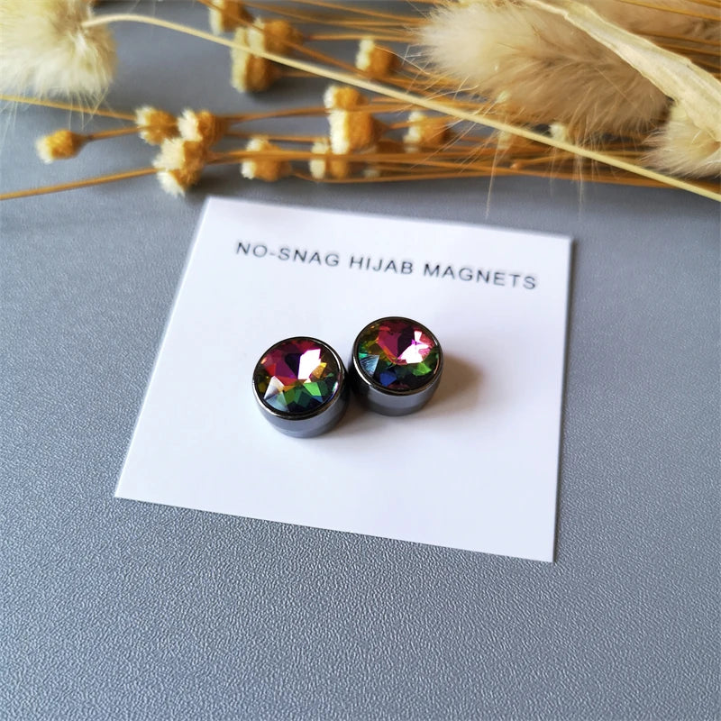 Multi-Use Fancy Color Crystal No Snag Hijab Magnets Magnetic Brooches Round Pins For Women Jewerly