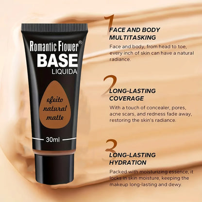 Romantic Flower liquid foundation, long-lasting complexion, suitable for normal and dry skin, long-lasting full coverage, matte finish,