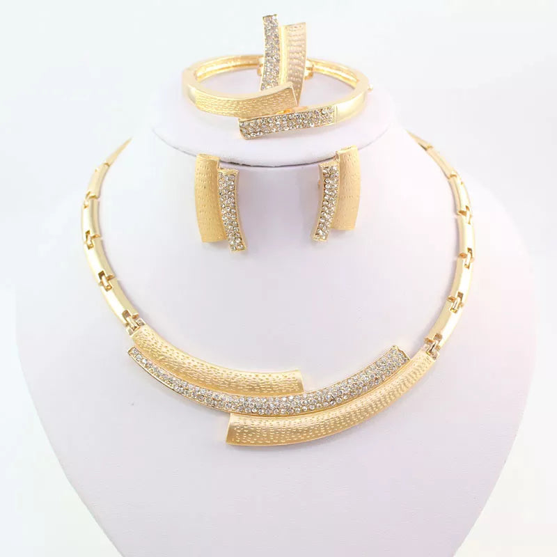 Fashion Wedding Bridal Crystal Rhinestone Jewelry Sets African Beads Dubai Gold Color Statement Jewellery Costume