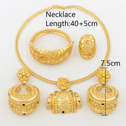 Dubai Style Necklace Earrings Jewelry Set for Women Gold Color Metal Dubai Big Exaggerated Hoop Earrings Punk Jewelry Accessories