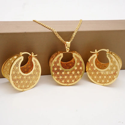 Fashion Dubai Jewelry Sets Gold Color Pendant Copper Classic Earrings Necklace For Women Daily Wear Party Anniversary Gifts