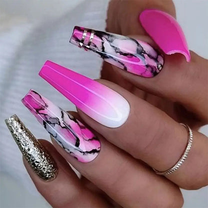 Press on Nails Long Ballet Nails Fashion Valentine's Day Rhinestone Wearable Fake Nails Manicure Tool Full Cover False Nail
