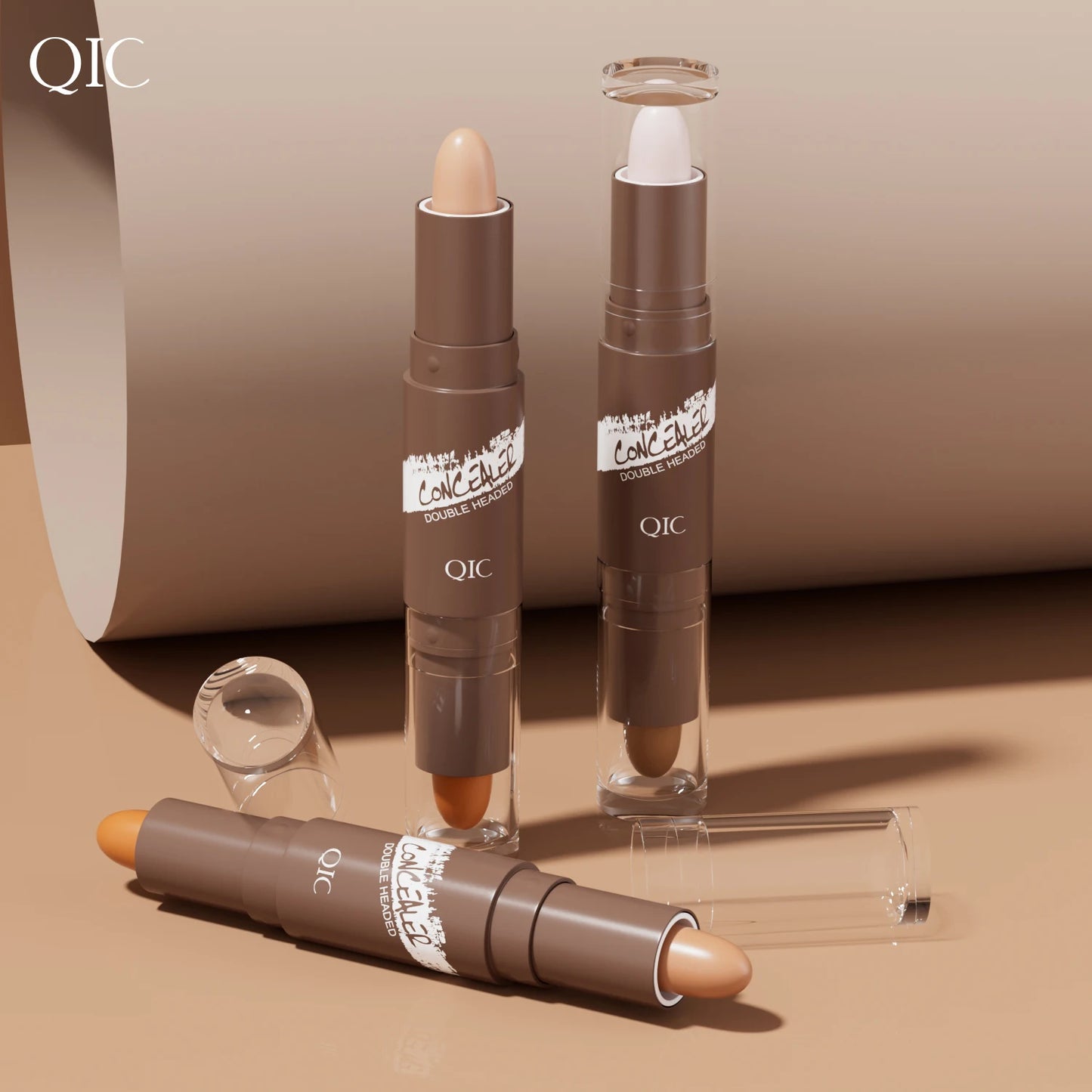 QIC Brown Tube Dual Ended Finishing Stick Concealer Shadow Face Contouring Concealer Stick