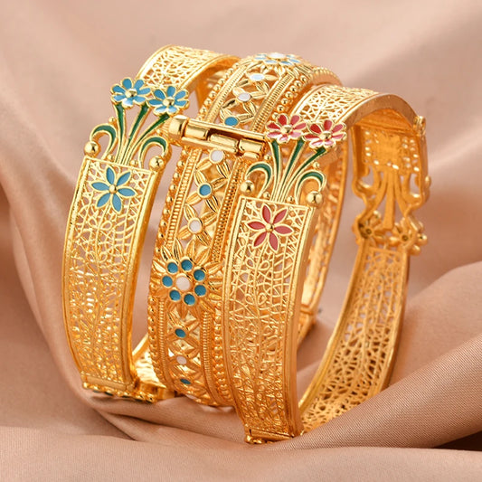 Dubai 24K Gold Color Bangles For Women  Bracelets Charm Wedding Ethiopian  Hand Jewelry Party