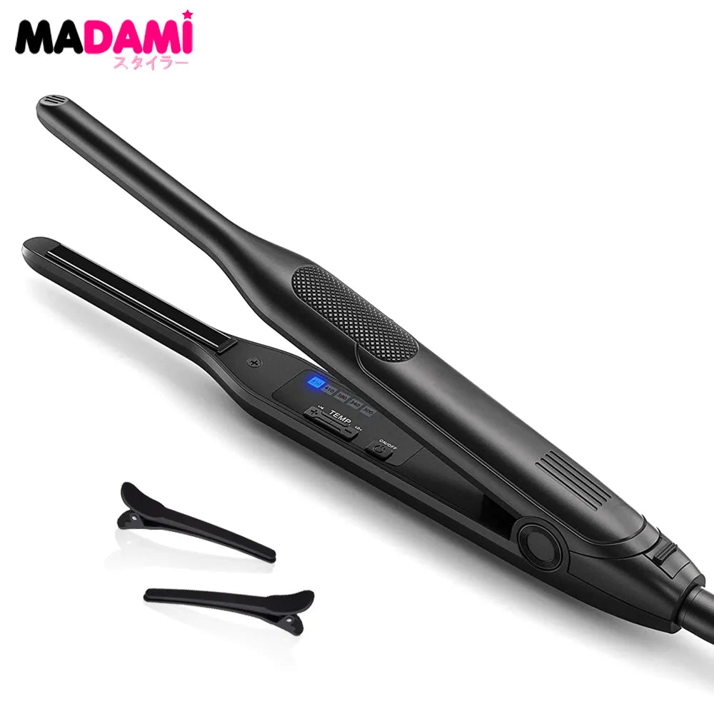 MADAMI Hair Straightener Curler Professional Ceramic Coating Thinnest Plate Pencil Flat Irons For Short Hair Men's Beard Styler