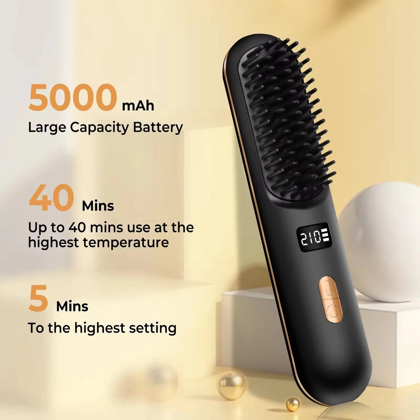 Hair Straightener Comb Wireless Hot Combs Professional Straightening Brush 5 Temperatures Hair Straightening with LCD Display