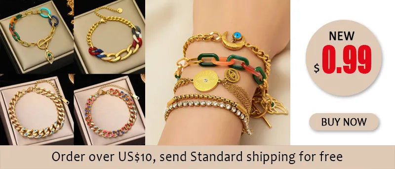 EILIECK Stainless Steel Gold Color Bracelet for Women Simple Style Link Chain Bangle Trendy Fashion Non-fading Jewelry