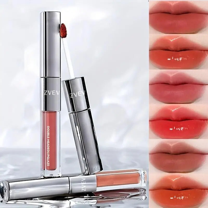 Two-in-one double-ended lip glaze  mirror gloss  matte lip mud  non-stick cup  non-fading  whitening gift