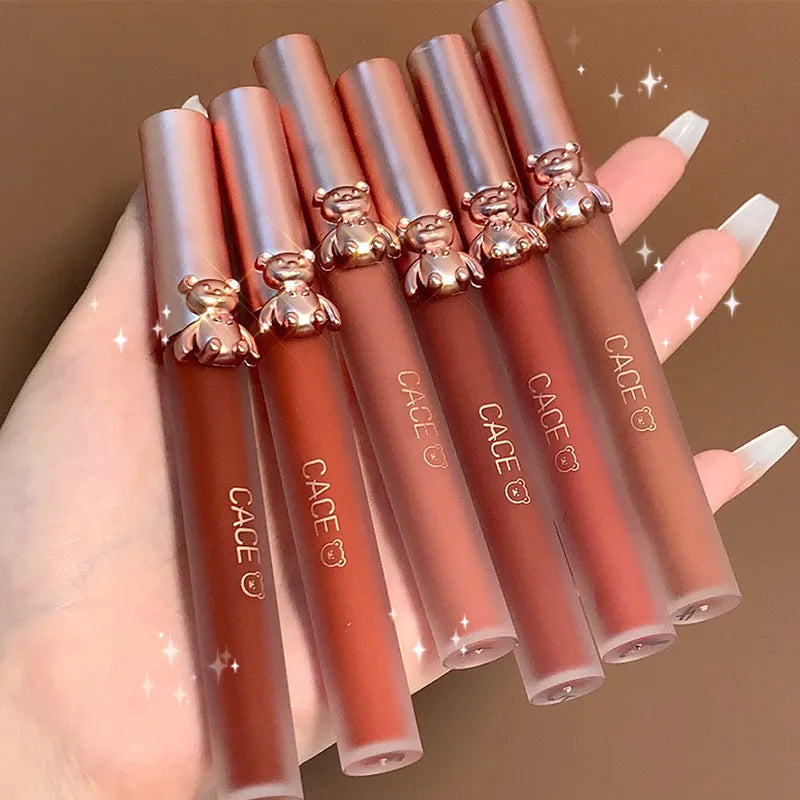 CACE Cute Net Red Bear Velvet Moisturizing Highlight Red Lip Lipstick Set Makeup Set Long-Lasting Non-Stick Cup Makeup