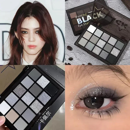 K'apeine 15 Colors Eye shadow Palette Black Smokey Cool Toned Eye Shadow Metal Matte Silver Gray Lasting Eye Shadow Party Makeup