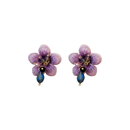 Light Luxury Elegant Crystal Gauze Purple Flower Dangle Earrings For Women Fashion Sweet Girl Accessories