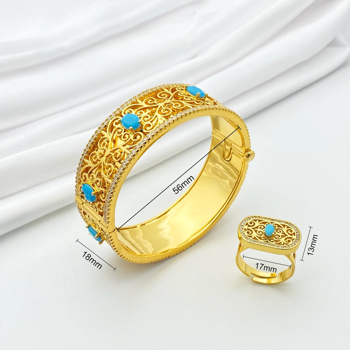 New Fashion  For Women Dubai Wedding Plated-Gold Color Bangle Ring Jewelry Set Bridal Jewelry Luxury Unique Jewelry