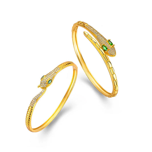 European and American versatile minimalist  light luxury  24K real gold micro inlaid snake bracelet, gold high-end bracelet