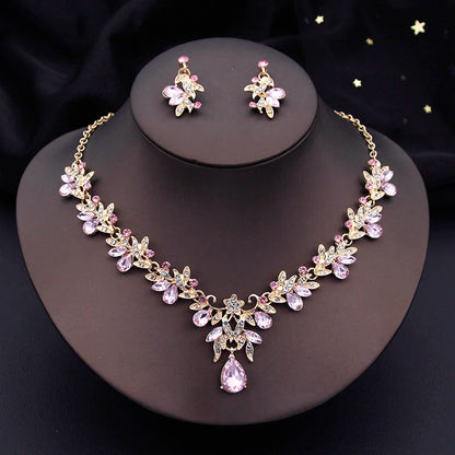 Luxury Fashion Necklace Sets for Women Dangle Earrings Princess Collar Two Piece Set Bride Jewelry Bridal Wedding Accessories